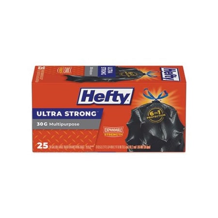 Hefty, ULTRA FLEX WASTE BAGS, 30 GAL, 1.05 MIL, 6in X 2.1in, BLACK, 150PK